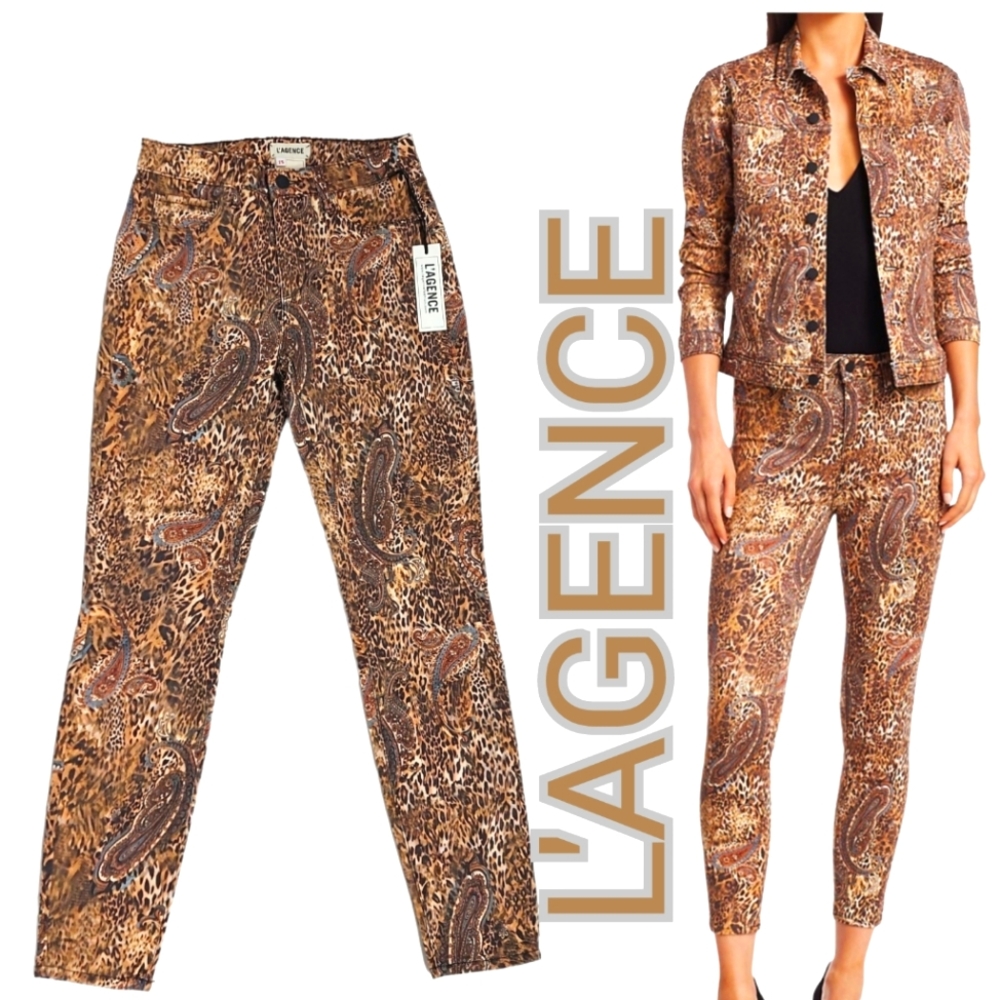 L’AGENCE Margot High-Rise Leopard-Paisley Print Skinny Jeans in Bronze V…